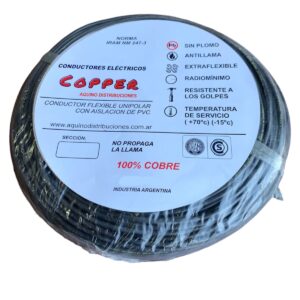 CABLE UNIPOLAR 4MM COPPER 100% COBRE X 100 METRO negro