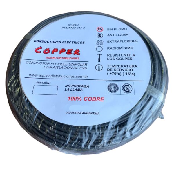 0ef01e87-d2e2-4aa3-924a-0090989d0424 CABLE UNIPOLAR 4MM COPPER 100% COBRE X 100 METRO negro