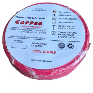 CABLE UNIPOLAR 4MM COPPER 100% COBRE X 100 METRO rojo
